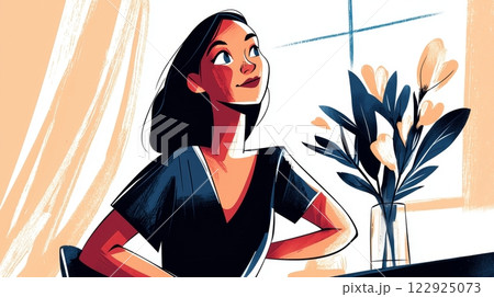 Woman Arranging Flowers Modern hand-drawn flat illustration. 122925073