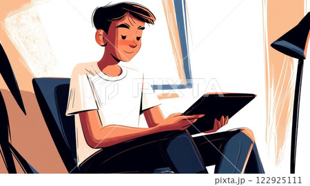 Teen Studying Language Modern hand-drawn flat illustration. 122925111