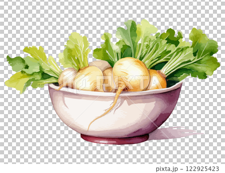 ボウルに入ったカブの水彩風イラスト　生成AI 122925423