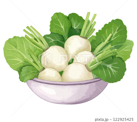 ボウルに入ったカブの水彩風イラスト　生成AI 122925425