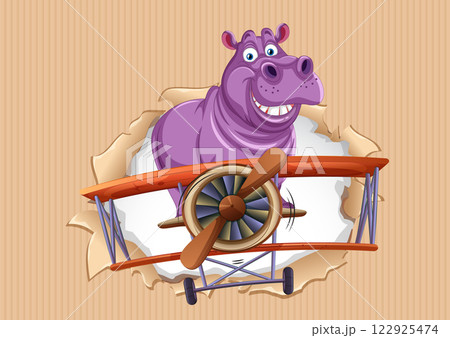 Hippo and Plane Cartoon Adventure 122925474