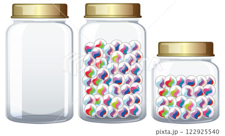 Colorful Marbles in Glass Jars Colorful Marbles in Glass Jars 122925540