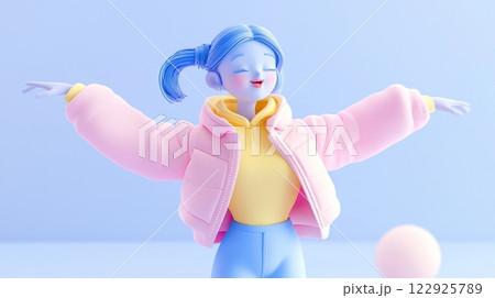 Teen Girl Practicing Dance Minimalistic 3D soft illustration. 122925789