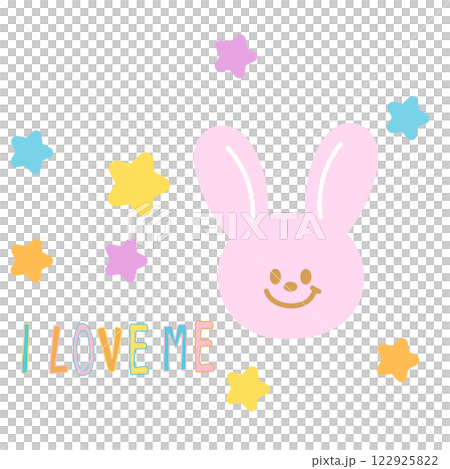 I LOVE ME letters with bunny, stars for font, typography, calligraphy, text, messages, alphabets, women empowerment, feminist, fridge magnet, animals, sticker, Valentine's card, fabric print, easter	 122925822