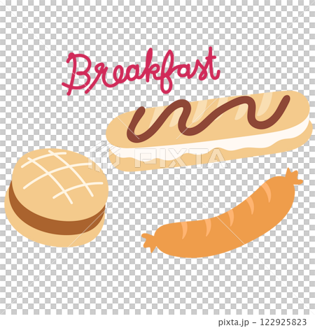 Breakfast illustration with sausage, burger, eclair for food, breakfast and brunch, cafe, restaurant, department store, menu decoration, recipe, cook book, ingredients, cute patch, print, cuisine Breakfast illustration with sausage, burger, eclair for food, breakfast and brunch, cafe, restaurant, department store, menu decoration, recipe, cook book, ingredients, cute patch, print, cuisine 122925823
