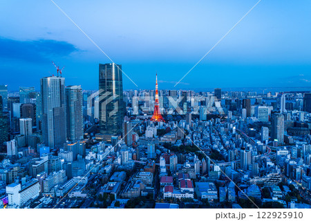 東京タワーと東京都心の都市風景　ブルーモーメント 122925910