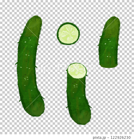 手繪彩色插圖集各種切黃瓜的方法 122926230