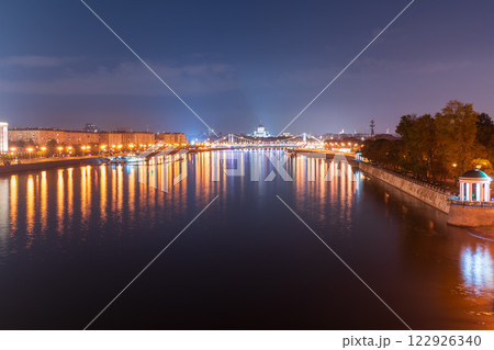Krymsky Bridge or Crimean Bridge in Moscow at summer night Krymsky Bridge or Crimean Bridge in Moscow at summer night 122926340