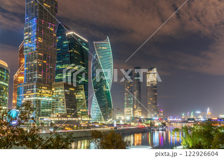 Moscow city at summer night. Modern skyscrapers in Moscow-city downtown. Moscow, Russia 122926604