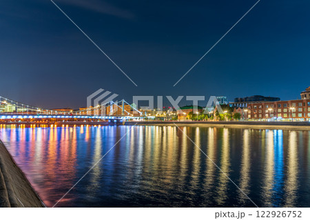 Krymsky Bridge or Crimean Bridge in Moscow at summer night Krymsky Bridge or Crimean Bridge in Moscow at summer night 122926752