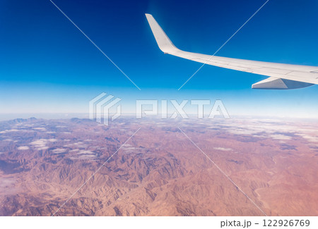 Aerial view on arabian desert and Red sea mountains from airplane 122926769