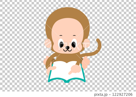 読書をする、かわいいおさるさんのベクターイラスト　カラフル 122927206