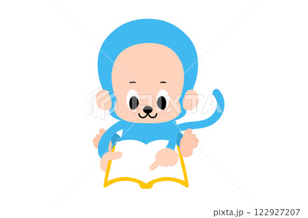 読書をする、かわいいおさるさんのベクターイラスト　カラフル 122927207