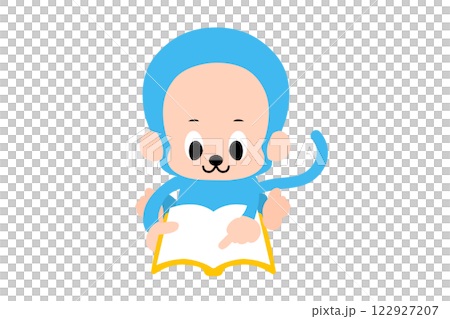 読書をする、かわいいおさるさんのベクターイラスト　カラフル 122927207