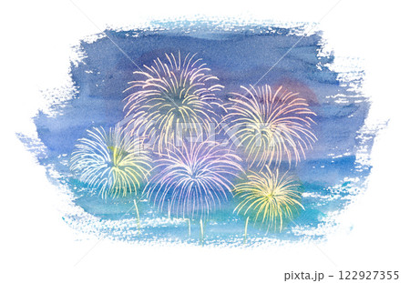水彩で描いた打ち上げ花火 122927355