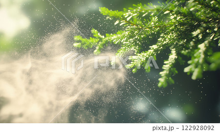 "杉の花粉嚢、緑の季節に巨大な粉塵雲を放射" 122928092