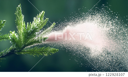 "杉の花粉嚢、緑の季節に巨大な粉塵雲を放射" 122928107