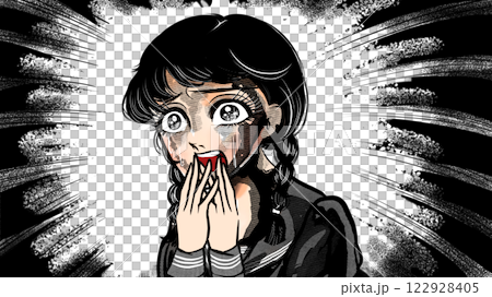 昭和ホラー漫画風叫ぶ女子高生美少女の戦慄するイラスト 昭和ホラー漫画風叫ぶ女子高生美少女の戦慄するイラスト 122928405
