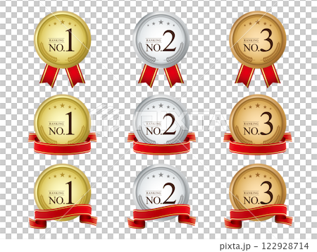 金銀銅のメダルのイラストセット 122928714