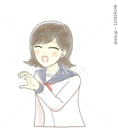 笑顔でハートポーズをする女子学生2 122929146