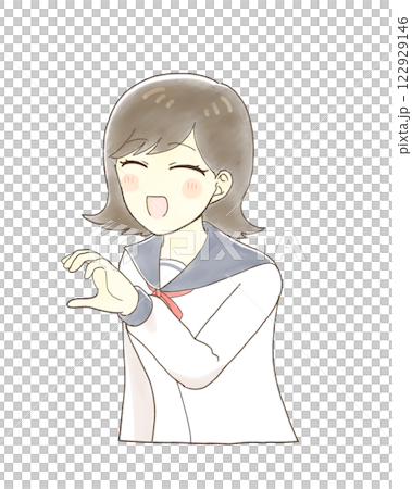 笑顔でハートポーズをする女子学生2 122929146