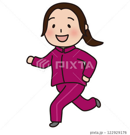 走っているジャージ姿の女性体育教師 122929176