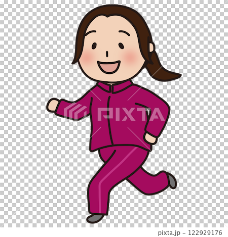 走っているジャージ姿の女性体育教師 122929176