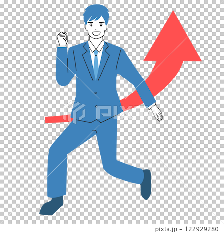 走るビジネスマンと上昇の矢印のイラスト 122929280