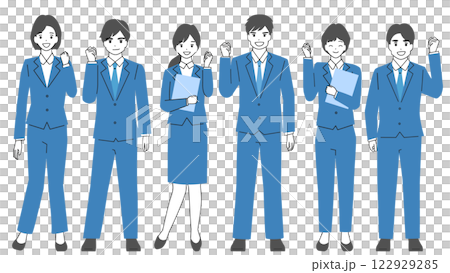 Illustration set of men and women in suits doing fist pumps 122929285