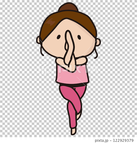 ヨガの鷲のポーズをする女性 122929379