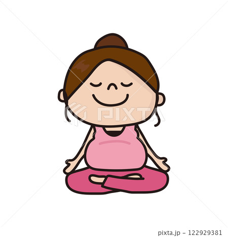 マタニティヨガで蓮華座のポーズをする女性 マタニティヨガで蓮華座のポーズをする女性 122929381