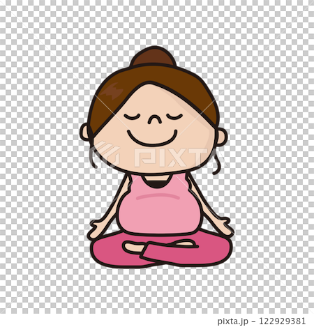 マタニティヨガで蓮華座のポーズをする女性 マタニティヨガで蓮華座のポーズをする女性 122929381