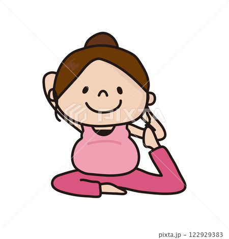 マタニティヨガで鳩のポーズをする女性 マタニティヨガで鳩のポーズをする女性 122929383