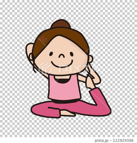 Woman doing yoga pigeon pose Woman doing yoga pigeon pose 122929386