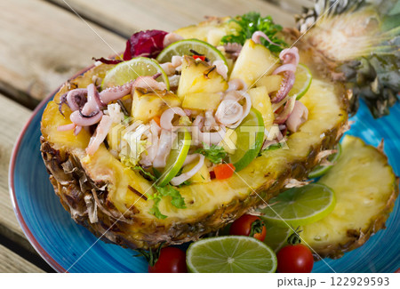 Salad with calamari, pineapple and lime Salad with calamari, pineapple and lime 122929593
