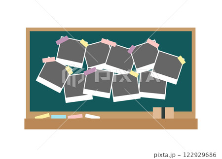 卒業アルバム　ポラロイド写真　フレーム　黒板　イラストセット 122929686