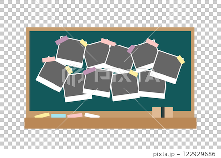 卒業アルバム　ポラロイド写真　フレーム　黒板　イラストセット 122929686