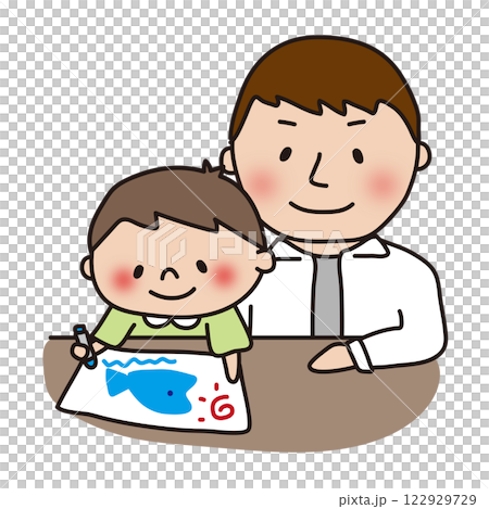 父親看兒子畫畫 122929729