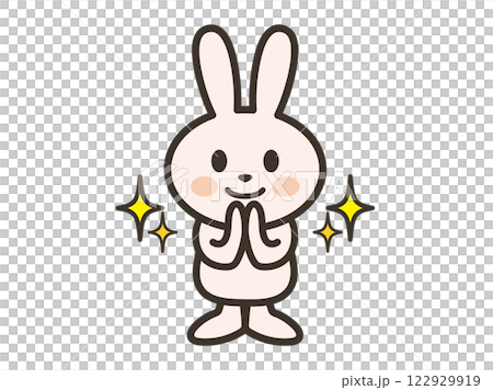 一隻可愛的兔子微笑著祈禱的插圖 122929919