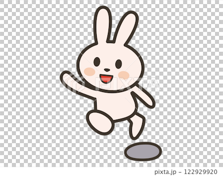 笑顔でジャンプするかわいいうさぎさんのイラスト 122929920