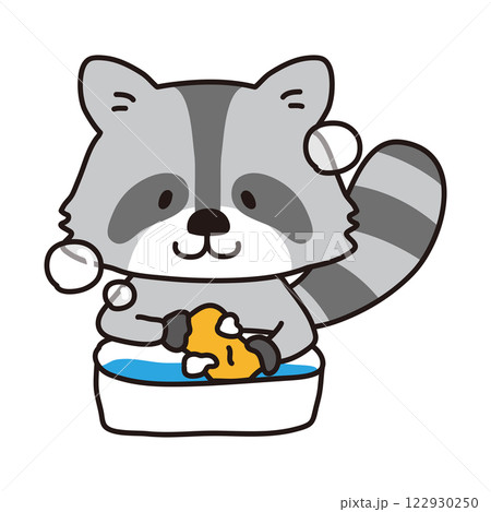洗濯をするアライグマ 122930250