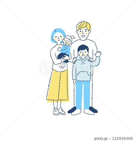 笑顔の4人家族 122930309