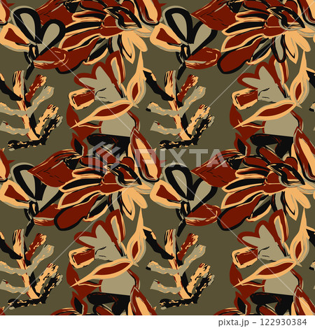 Floral brush strokes seamless pattern design for fashion textiles, graphics, backgrounds and crafts linen texture  122930384