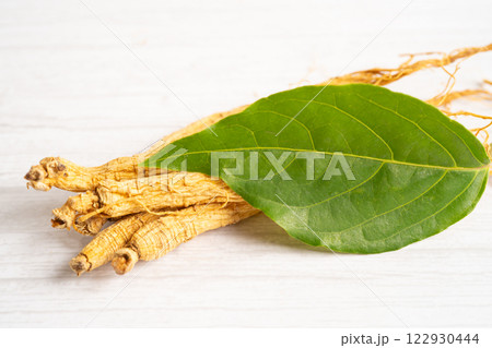 Ginseng, dried vegetable herb. Healthy food famous export food in Korea country. 122930444