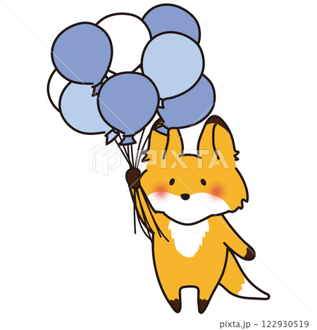 たくさんの青色の風船を持っているキツネ 122930519