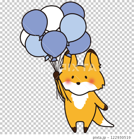 たくさんの青色の風船を持っているキツネ 122930519