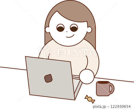 PC作業をする女性のイラスト PC作業をする女性のイラスト 122930654