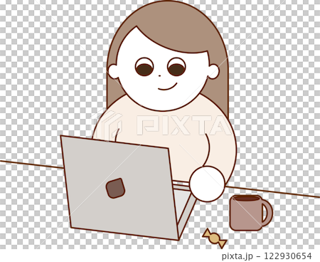 Illustration of a woman working on a PC Illustration of a woman working on a PC 122930654