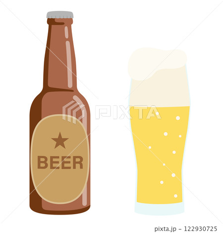 瓶ビールとグラスビールのイラスト 122930725