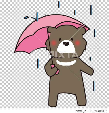 Asiatic black bear holding an umbrella on a rainy day Asiatic black bear holding an umbrella on a rainy day 122930812